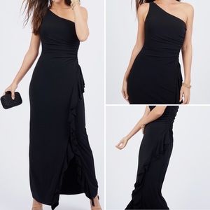 London Times Black One Shoulder Gown Size 12